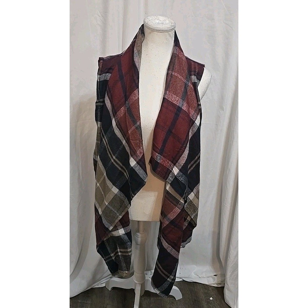 Victory Outfitters Open Cardigan Vest With Pockets Plaid Flannel Women's‎ Size L
